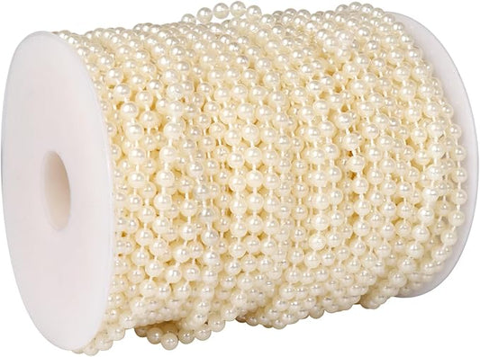 177 FT Pearl Beads Garland for Decoration, 4MM Craft Pearl Beads String Spool Ivory Color Faux Pearl Strand Roll for DIY Craft Wedding Party Christmas Tree Decoration