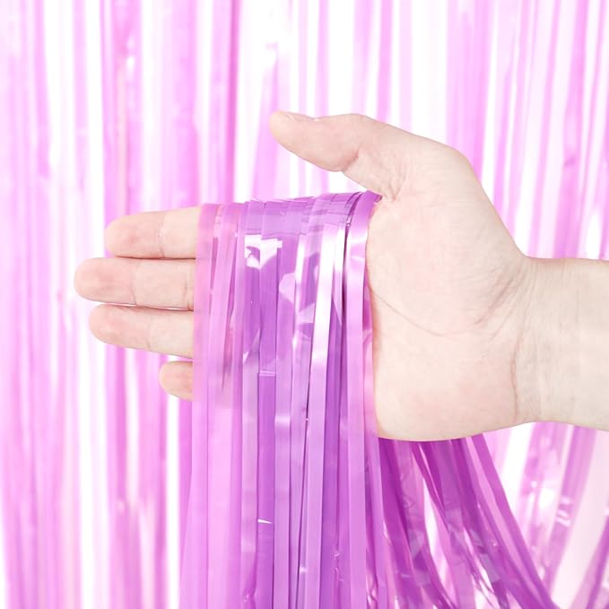 3 Pack 3.3 x 8.2 ft Pastel Purple Foil Fringe Backdrop Curtains, Tinsel Streamers Birthday Party Decorations, Fringe Backdrop for Graduation, Baby Shower, Gender Reveal, Disco Party
