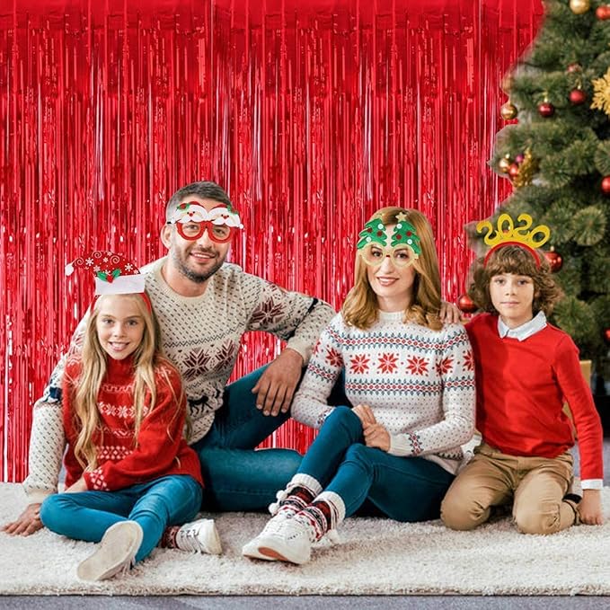 TONIFUL 3Pcs Red Door Streamers,Red Photo Booth Backdrop Metallic Streamers Red Foil Fringe Curtains for Birthday,Christmas,New Year,Bachelorette,Graduation Party Streamers Decor(9.9ft x 8.2ft)