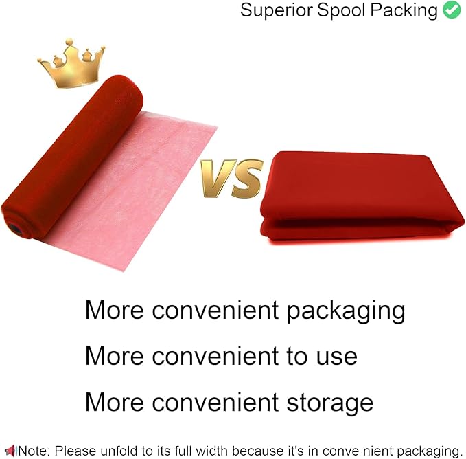 54" by 20 Yards Red Tulle Fabric Rolls - Tutu Spool Bolt for DIY Wedding Decoration, Baby Shower Tutu Skirt, Gift Wrapping - Large Matte Tulle, Roll Packaging