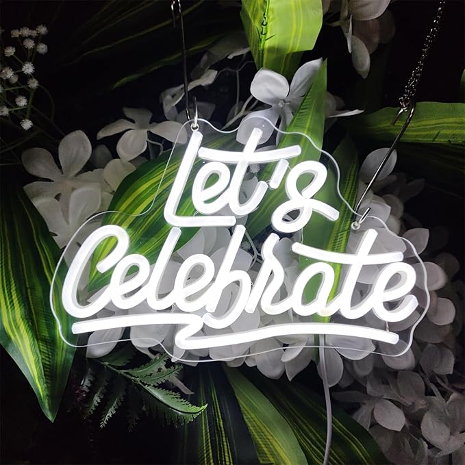 Neon Signs for Wall Decor - Let's Celebrate & Party LED Sign, 11.8" x 7.7"