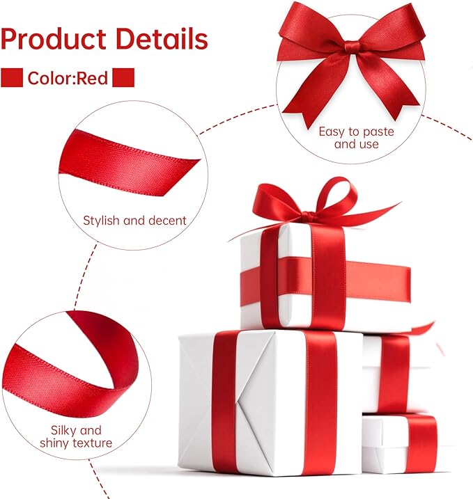 Red Satin Ribbon 1 Inch Wide x 50 Yards, Double Sided Polyester Ribbon for Christmas Crafts, Gift Wrapping, Valentine’s Day Decorations, Party and DIY Projects