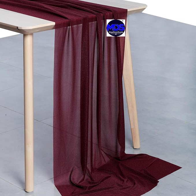 MDS Halloween Chiffon Table Runner - 15 Pack, 29 x 170 Inches, 14ft Each - Sheer Spooky Table Runners for Haunted House Parties, Trick-or-Treat Tables, Witchy Décor, Wedding & Events - Burgundy