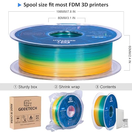 Geeetech Rainbow PLA Filament 1.75mm, 3D Printer Multicolor Filament, Color Changing Filament 1kg (2.2lbs) 1 Spool, Dimensional Accuracy +/- 0.02 mm