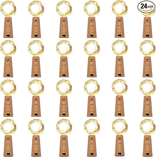 24 Pack 20 LED Wine Bottle Cork Lights, Fairy Mini String Lights Copper Wire, Battery Operated Starry Lights for DIY, Christmas, Halloween, Wedding, Party, Indoor&Outdoor (24 Pack, Warm White)