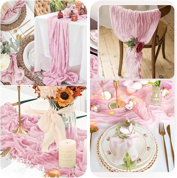 6 Pack Light Pink Cheesecloth Table Runner 23x120 inch Rustic Boho Gauze Table Runner 10 FT Long Sheer Cheese Cloth Fabric Table Runners for Romantic Wedding Bridal Shower Birthday Party Decor