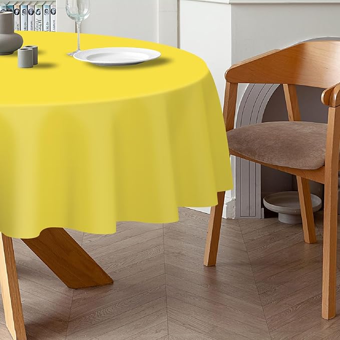 QIKSION Yellow Round Tablecloth 3 Pack, 84 Inch Plastic Table Cover Disposable for Parties