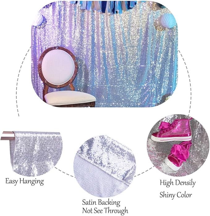SquarePie Sequin Backdrop Curtain Not See Through Thick Background for Party 5FT x 7FT Silver