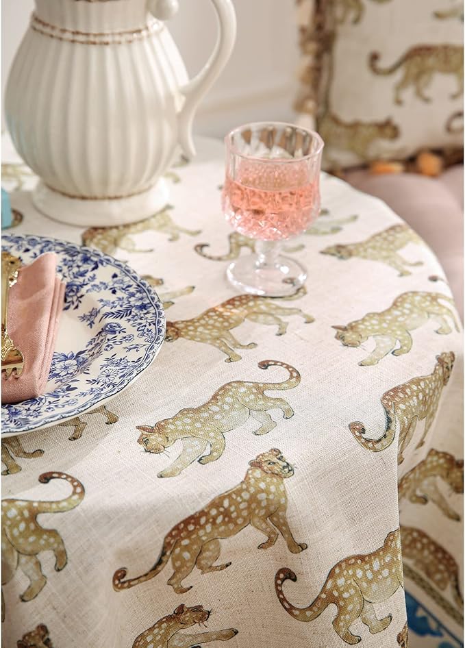 patdrea Designer Vintage Linen Table Cloth for Rectangle Table,Leopard Animal Pattern Soft Breathable Tablecloth,Decor Cover for Kitchen Dining,Christmas,Parties,Thanksgiving,63"x87"-from