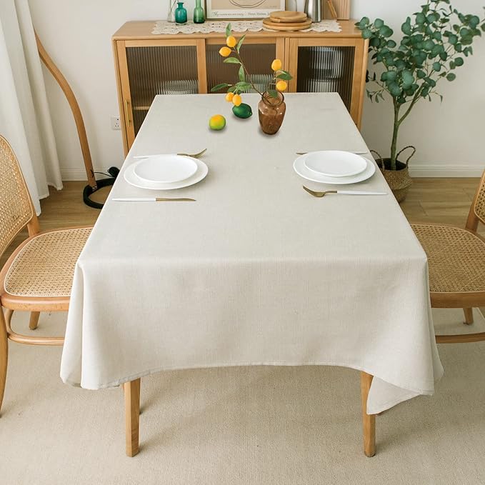 NLMUVW Linen Tablecloth for Rectangle Table 120 Inch, Textured Table Cloth 8 FT Water Resistant Farmhouse for Kitchen Dining Party, 54 x 120 Inch