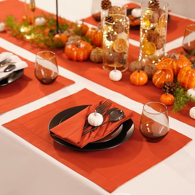 Pumpkin Table Runner 90 Inch– Cotton Linen Hemstitch Farmhouse Table Runner 14x90 –Washable Fabric for Dining, Fall, Halloween, Thanksgiving, Spring, Summer, Wedding, Everyday Décor – Serena