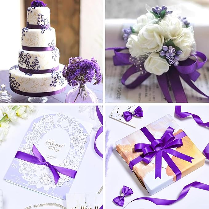 5/8" x 50 Yards Regal Purple Satin Ribbon Single Faced Fabric Ribbons for Gift Wrapping, Crafting, Bows Making, Sewing, Wedding, Home Decor
