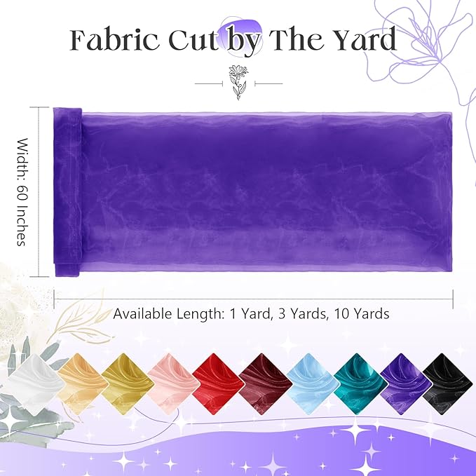 P Pothuiny Sheer Organza Fabric by The Yard, 10 Yards x 60 Inch Wide Bridal Purple Organza Tulle Fabric Roll Shiny Gauze Fashion Dress Sewing Craft for Wedding Party Decorations Backdrop
