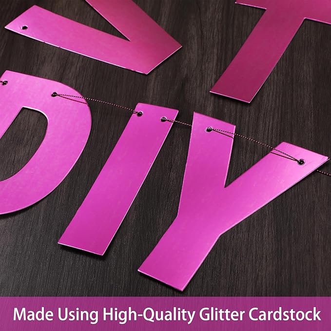 TaoBary 112 Pcs DIY Letter Kit Glitter Customizable Banner Letters Include 107 Letters and Numbers 3 Rope and 2 Needles for Birthday Halloween Christmas Wedding Valentine Party Decor(Bright Pink)