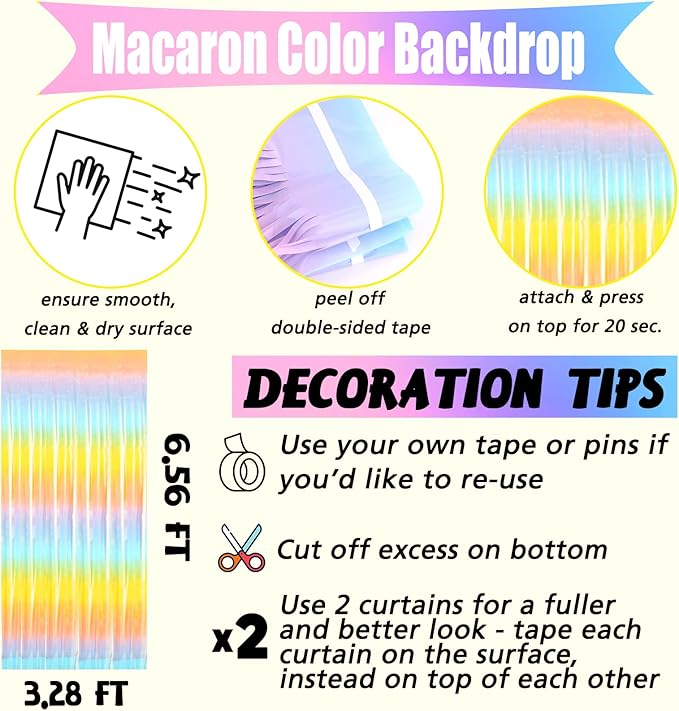 4 Pack Fringe Curtain Backdrop, 3.2Ft x 6.6Ft Rainbow Metallic Tinsel Foil Fringe Streamers Background for Photo Booth Birthday Wedding Baby Shower Carnival Easter Mother’s Day Party Decorations