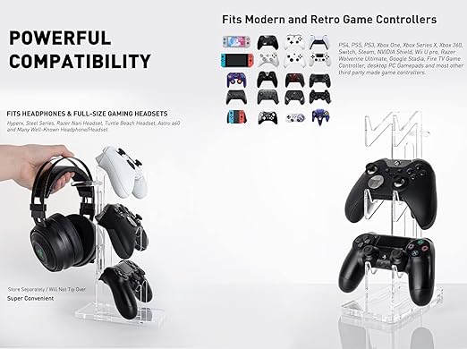 OAPRIRE Universal 3 Tier Controller Stand and Headset Stand for XBOX ONE X SWITCH PS4 PS5 PC, Controller Holder Gaming Accessories, Build Your Game Fortresses (Clear)