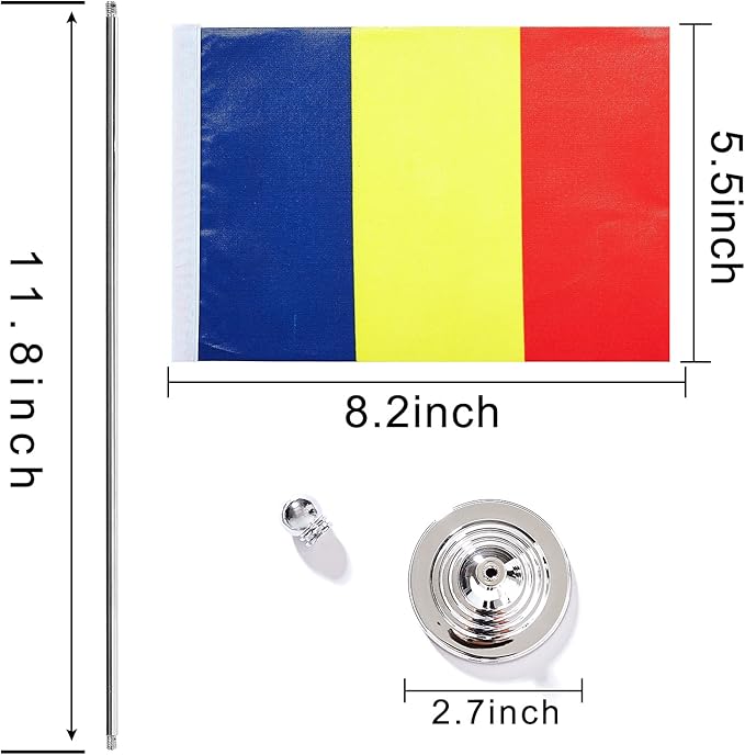 ZXvZYT 2 Pack Romania flag Romanian Table Flag Small Mini Romanian Desk Flags With Stand Base,International Festival Events Celebration Decorate,Home office Decorations