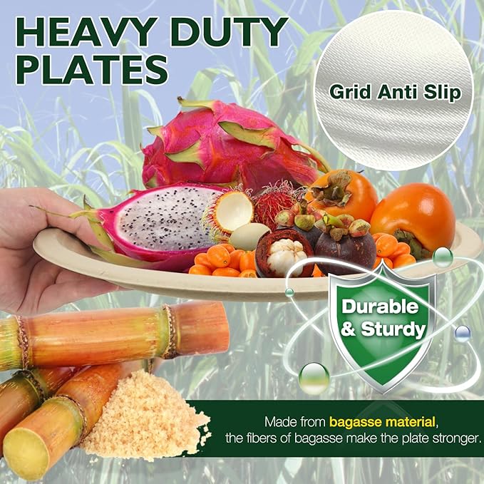 Ginkgo 100 Pack Oval Heavy Duty Paper Plates 12 Inch, Disposable Large Paper Plates Bulk for BBQ, Party, Picnic, Dessert, Thanksgiving and Every Day