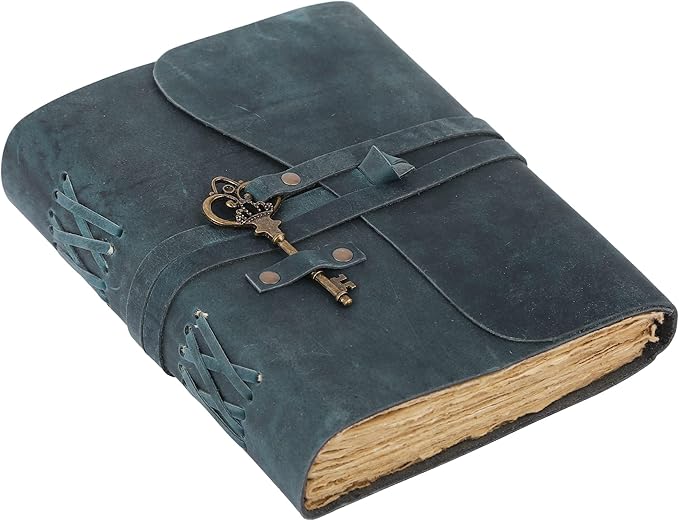 Leather Journal with Lined and Unlined Deckle Edge Paper 8x6 inch and Vintage Key | Handmade Writing Notebook Diary | Bound Daily Notepad for Men & Women Medium, Sketch/Writing pad for Artists