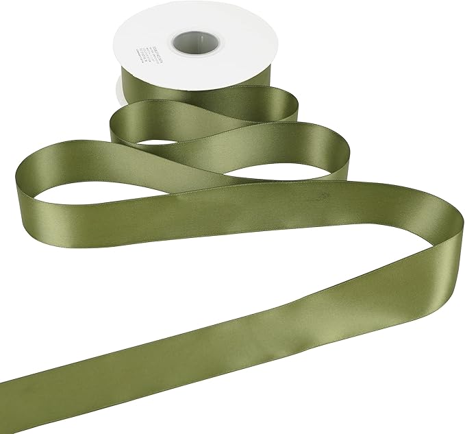 HUIHUANG 1-1/2 inch Double Face Satin Ribbon, Polyester Moss Green Ribbon 50 Yards Per Roll for Gift Wrapping Bows Making Floral Bouquet Wedding Invitations Decor Party Favor and Craft Supplies