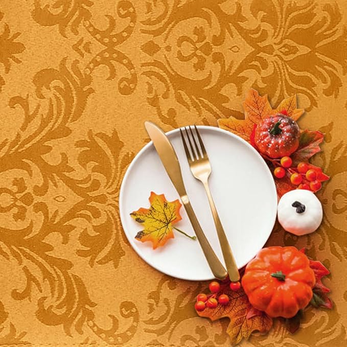 SASTYBALE Amber Rectangle Jacquard Tablecloth, Spill Wrinkle Proof Damask Table Cloth for Rectangle Tables, Rectangular Harvest Fall Inddor Outdoor Tablecloths, 52 x 70 Inch Amber