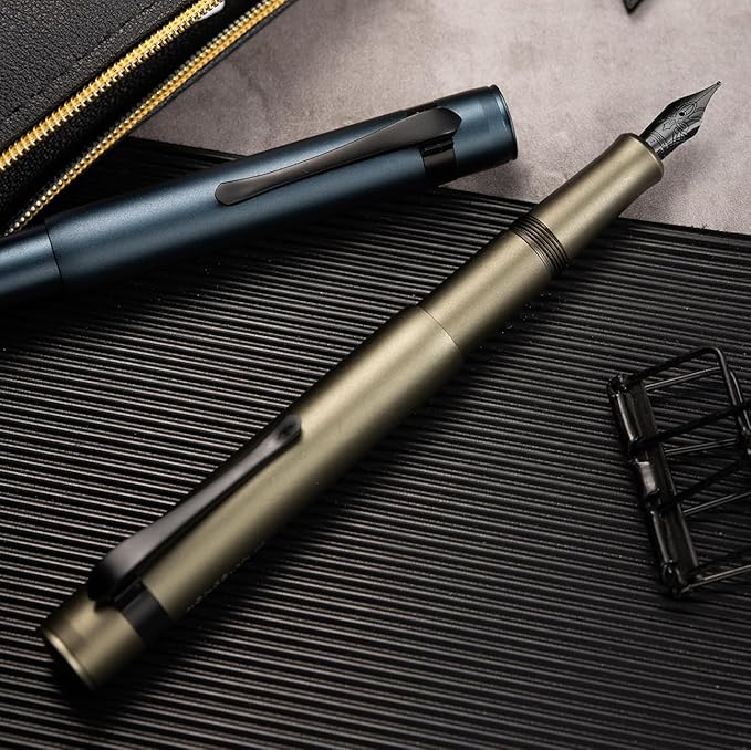 Hongdian M2 Black Forest Mini Fountain Pen, Medium Soft Nib & Sleek Shape Aluminium Short Pocket Travel Pen (Space Gray)