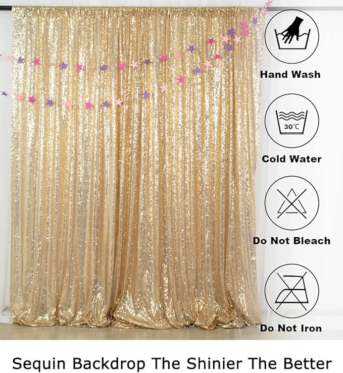 ShiDianYi Sequin Backdrop Curtain 10x10 FT Light Gold Sequin Fabric Backdrop for Photography, Parties, Wedding, Birthday, Party, Holiday