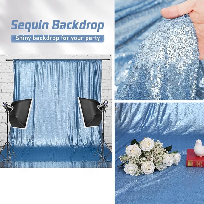 Eternal Beauty Baby Blue Sequin Backdrop, 6x8 Ft Glitter Background Curtains for Shimmer Photography Party Wedding Birthday Back Drop Decor