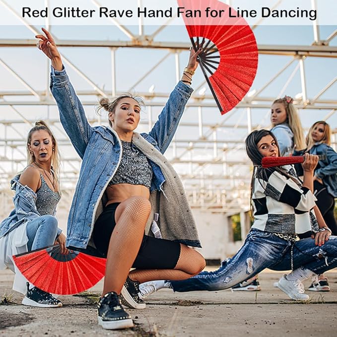 Large Clacking Folding Hand Fans for Line Dancing, Boots on The Ground Rave Hand Fan for Women Foldable, Party, Festival, Decoration