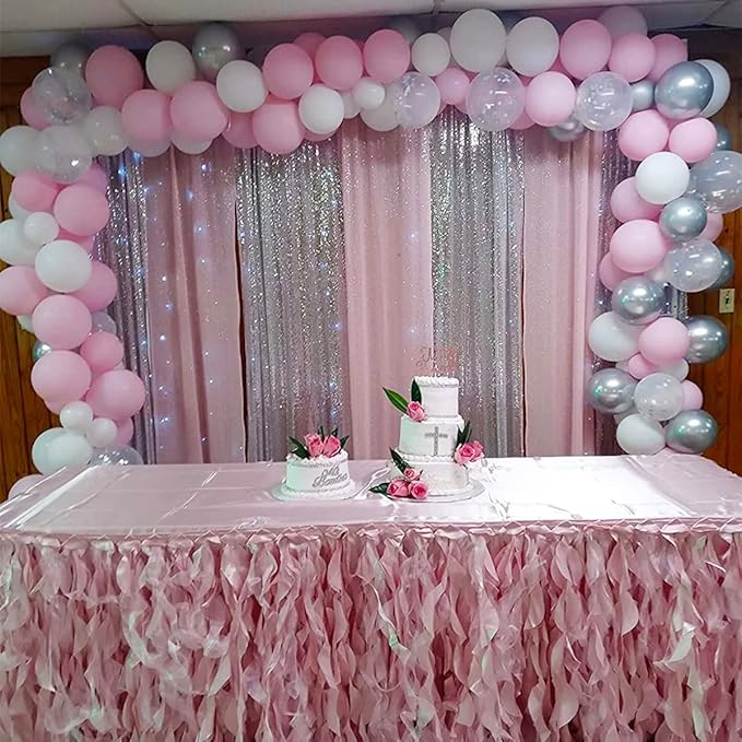 Pink Sequin Curtains 2FTx8FT 4 Panels Pink Sequin Backdrop Curtain for Parties Glitter Backdrop Photo Background for Wedding Baby Shower