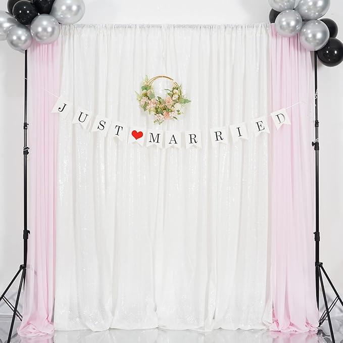 Poise3EHome White Sequin Backdrop Curtains,2 Panels 2FTx8FT Glitter Background for Party Halloween Birthday Party Baby Shower Wedding Christmas Thanksgiving Holiday Festival Decor