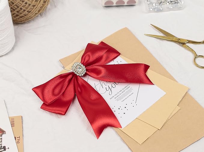 Red Satin Ribbon 1-1/2 inch X Continuous 25 Yards, Single Face Polyester Ribbon Perfect for Gift Wrapping, Flower Bouquet, Wedding Decor, Crafts, Bow Making, Sewing and More