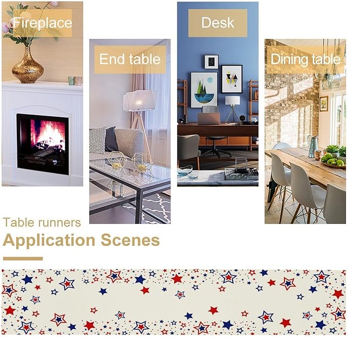 4th of July Table Runner, American Stars Patriotic Independence Day Table Runner for Indoor Outdoor Party Home Kitchen Dining Table Decor, Blue Red, 13x120inch