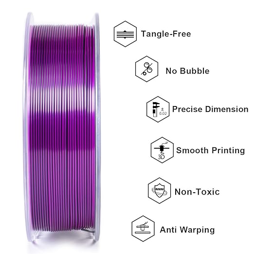 Geeetech Silk PLA Tri Color Filament 1.75mm 3D Printer Filament, Coextrusion Blue Purple Black Tri-Colors Metal-Like Shiny Silk PLA Filament, 1kg (2.2lbs) 1 Spool, Dimensional Accuracy +/- 0.02 mm