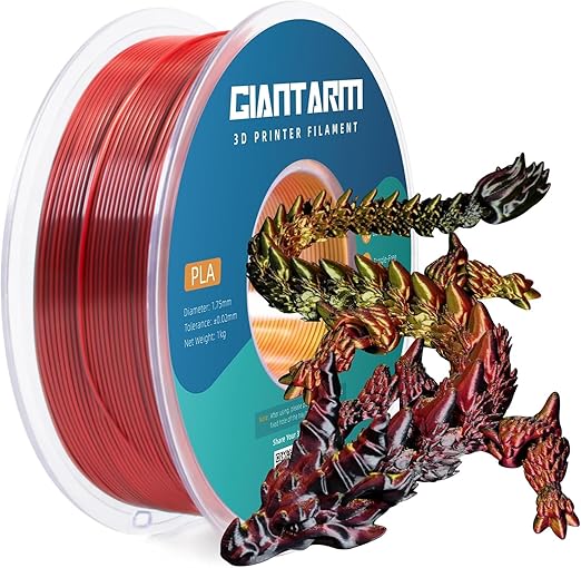 GIANTARM Tri-Colors Silk Pla Filament, Shiny Pla 3D Printer Filament 1.75mm +/-0.03mm, 1Kg (2.2lbs) Spool, Vacuum Packaging (Red+Gold+Black)