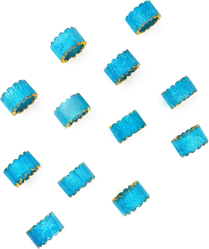 Handmade Epoxy Napkin Rings Set of 12 | Elegant Round Napkin Holders for Dining Table, Weddings, Parties & Home Décor | Durable & Stylish Farmhouse Table Accessories - (Blue Gold) - ALPHA Living HOME