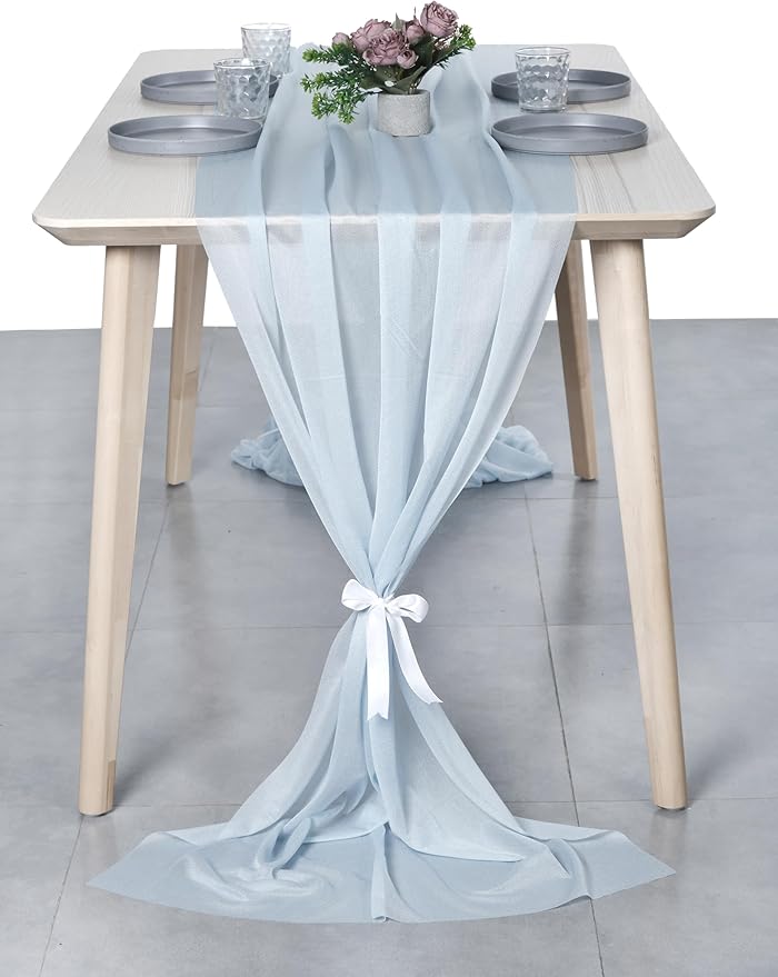 MDS Halloween Chiffon Table Runner - 20 Pack, 29 x 170 Inches, 14ft Each - Sheer Spooky Table Runners for Haunted House Parties, Trick-or-Treat Tables, Witchy Décor, Wedding & Events - Baby Blue