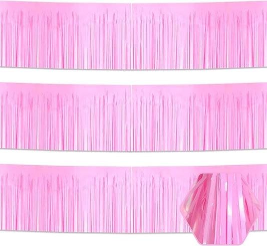3 Pack 10 Long Macaron Pink Metallic Foil Fringe Garland Wall Hanging Tassle Banner, Mother's Day, Easter, Parade Floats, Birthday, Theme Party, Wedding Party Decorations