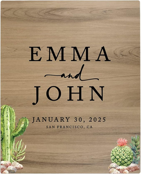 Andaz Press Large Wooden Welcome Sign for Wedding, Rustic Welcome Sign 16" x 20" Custom Names Desert Chic Cactus Wedding Signage English Oak MDF Wood Finish Wedding Reception Indoor Outdoor Signs