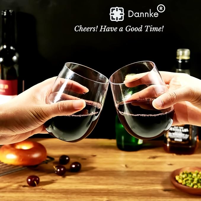 48 Stemless Plastic Wine Glasses - 12oz Clear Disposable Party Cups for Parties - Wine Tumblers
