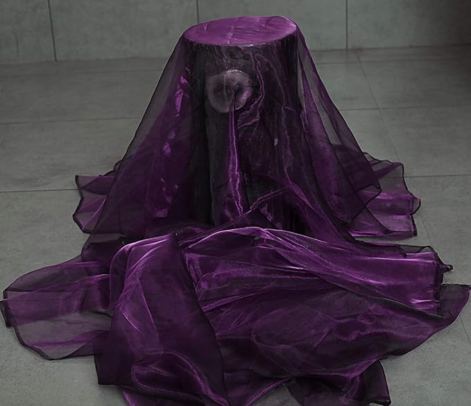 VDS Dark PurpleOrganza Fabric, 35 Yards Continuous, 45” Wide, Wedding Party Decoration Iridescent Crystal Sheer Shiny Organza Tulle Bridal Dress DIY Crafts Costume Sewing Backdrop Arch Cloth
