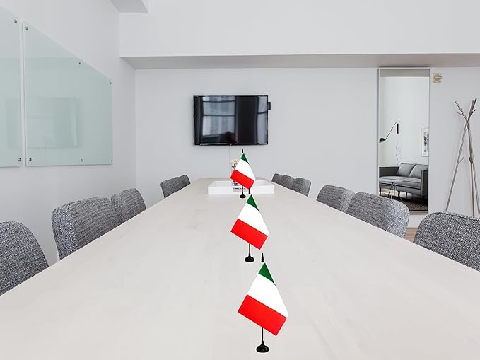 Italy Desk Flag, 12 Pack Italian Table Office Flag with Black Solid Pole and Stand Base, International Country Flag, Festival Celebration, Classroom Meeting Desktop Decor (Italy)