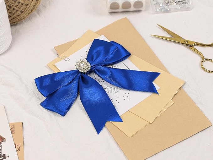 Royal Blue Satin Ribbon 1-1/2 inch X Continuous 100 Yards, Single Face Polyester Ribbon Perfect for Gift Wrapping, Flower Bouquet, Wedding Decor, Crafts, Bow Making, Sewing and More