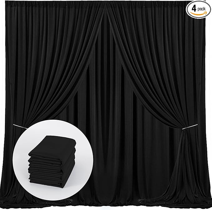 Black Backdrop Curtain for Party Wedding Ceremony - 4 Panels Photo Drapes Fabric With Rod Pocket - Decoration for Birthday, Boys, Teens, Men - 5ft x 10ft