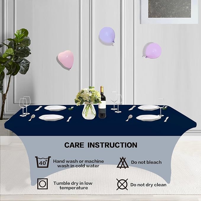 IVAPUPU 2 Pack 6FT Table Cloth for Rectangular Fitted Events Stretch Jean Blue Table Covers Washable Spandex Tablecloth Protector for Party, Wedding, Cocktail, Banquet, Festival