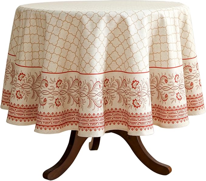 ISAENNE Designer Linen Floral Round Tablecloth,Pale Yellow Elegant Farmhouse Indoor Table Cloth,Durable Decor Tablecloths for Dining Kitchen Thanksgiving Christmas,Diameter 67"-Chamonix A