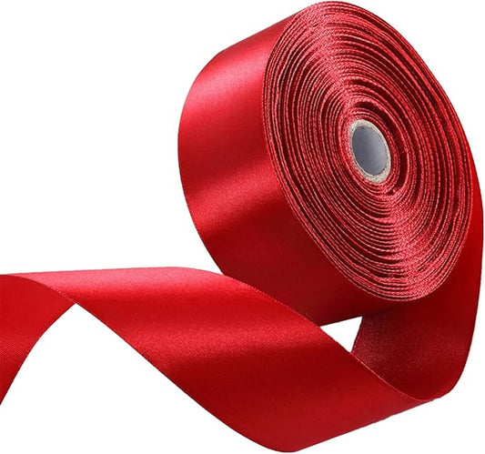2 Inch Red Satin Ribbon 50 Yards Solid Fabric Ribbons for Gift Wrapping, Crafts, Flower Bouquets, Bows Making, Wedding, Party, Holiday and Home Decor