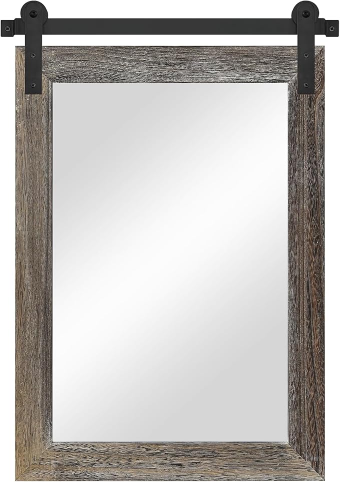 COGOOD Farmhouse Barn Door Mirror - 21" x 30" Rustic Wood Framed Wall Mirror for Bathroom, Living Room, Entryway Wall Decor (Speckled White)