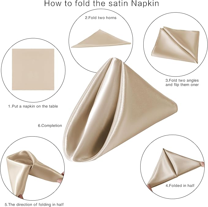36 Pack Square Satin Dinner Napkins, 16x16 Inches Silky Soft Smooth Table Cloth Napkins for Restaurant Weddings Banquet Party Decoration, Khaki