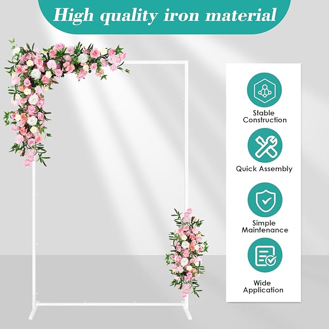 Wedding fashion arch background metal frame, (3.9, 5.2, 6.6 feet) suitable for background decoration frames such as weddings, birthdays, parties, baby showers, and photography (white, 6.6*6.6)